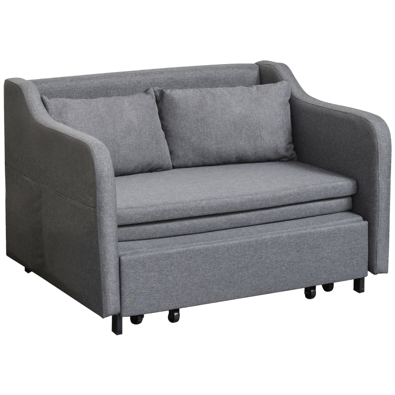 Grey Two-Seater Pull-Out Sofa Bed for Compact Living Spaces
