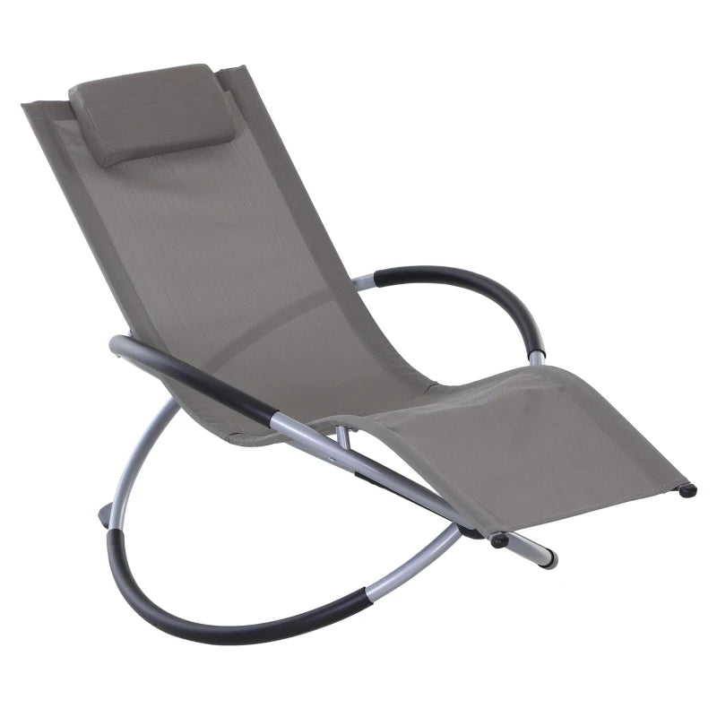 Grey Outdoor Zero Gravity Orbital Rocking Sun Lounger with Pillow