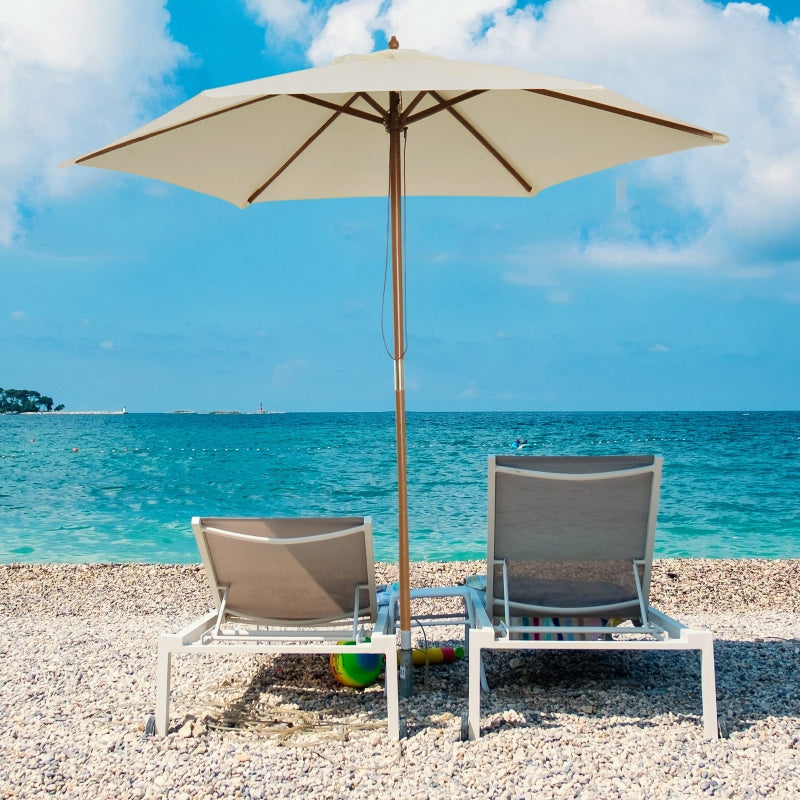 Wooden Garden Parasol Sun Shade - Cream White - 2.5m