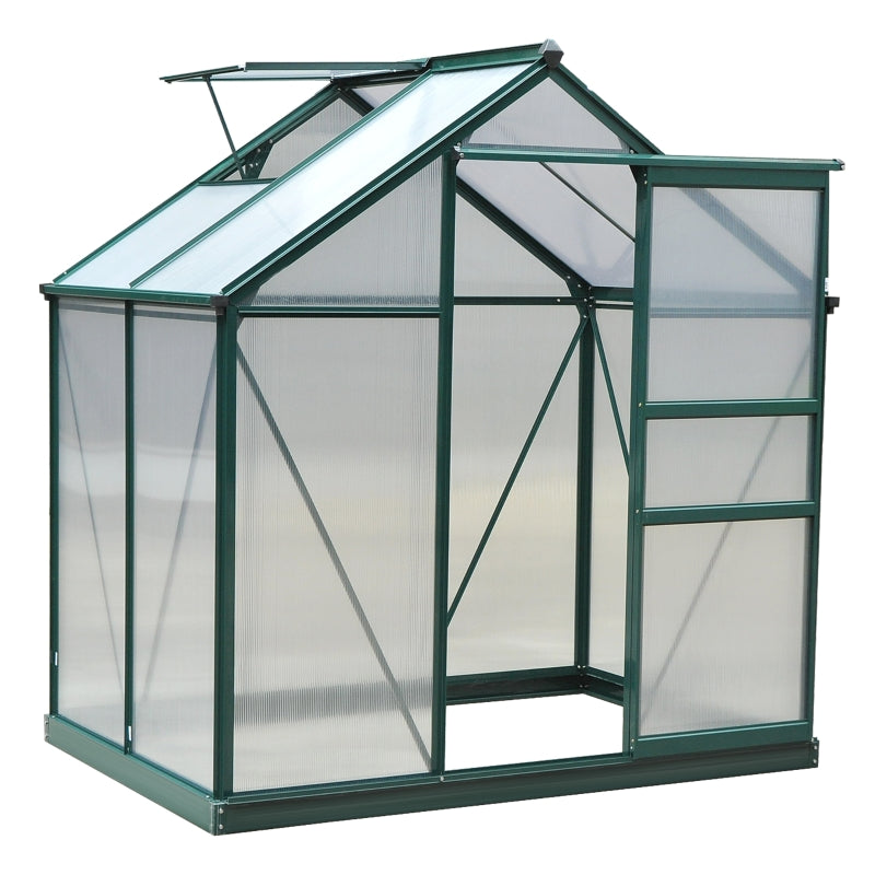 6ft x 4ft Walk-In Polycarbonate Greenhouse with Aluminium Frame, Sliding Door & Vent Window – Outdoor Garden Grow House for Plants, Vegetables & Flowers – Dark Green
