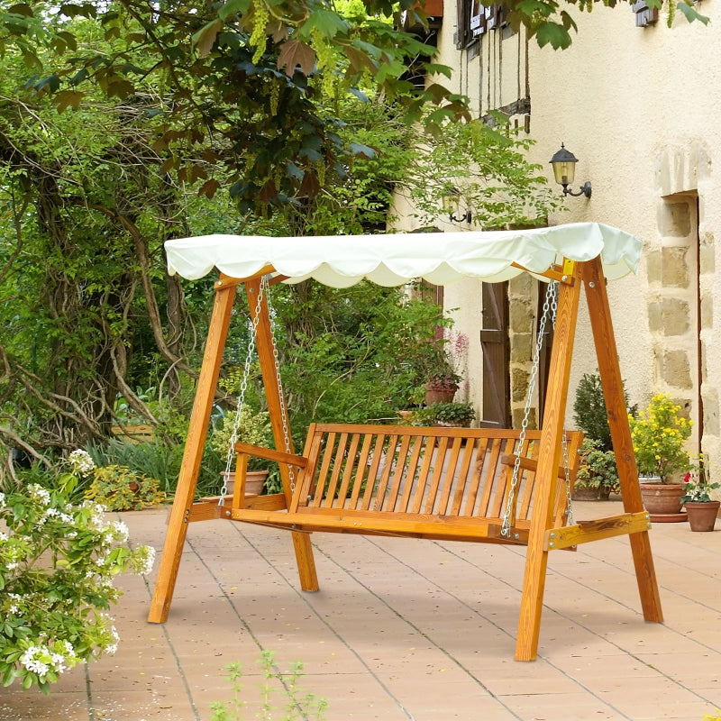 Cream White 3-Seater Wooden Garden Swing Hammock