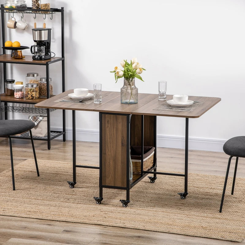 Stylish Six-Person Drop Leaf Dining Table in Brown and Black - Perfect for Small Spaces and Family Gatherings