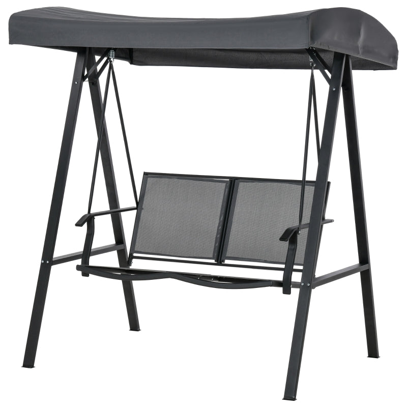 Dark Grey 2-Seater Outdoor Swing Chair with Adjustable Canopy
