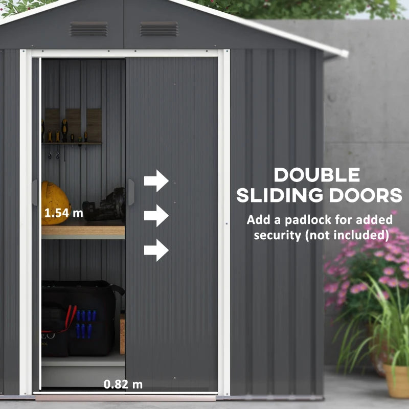 Dark Grey 6.5ft x 3.5ft Metal Garden Storage Shed With Double Sliding Doors and 4 Vents