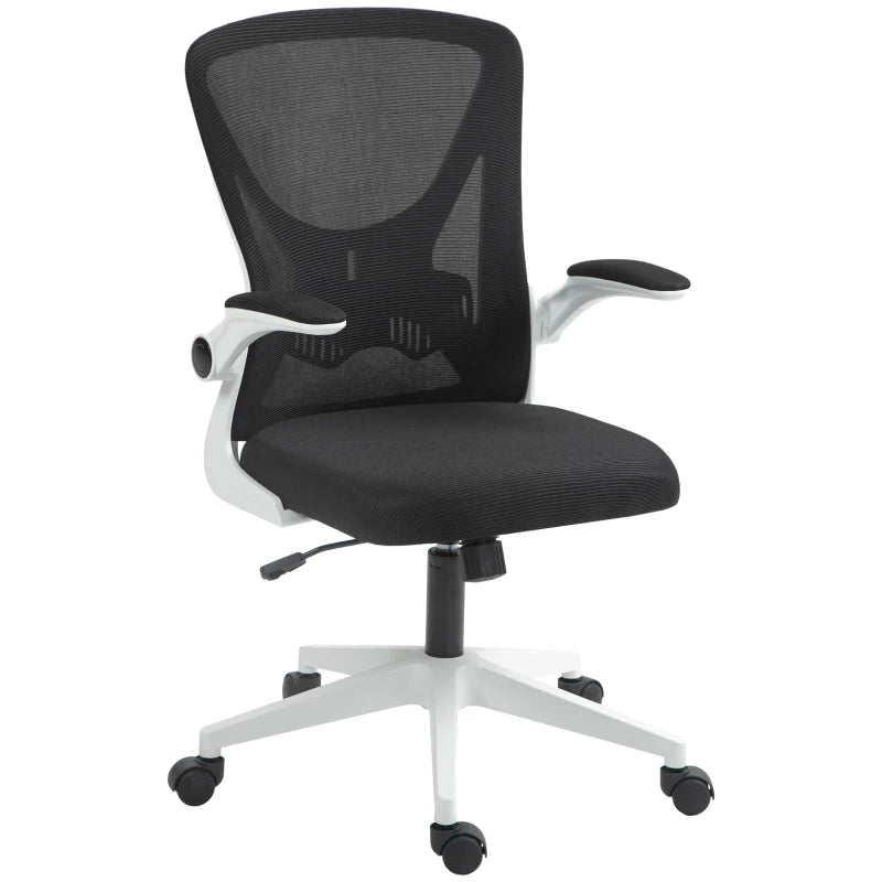 Vinsetto Ergonomic Mesh Back Office Chair with Flip-Up Arms - Stylish Black and White Design for Comfort and Support
