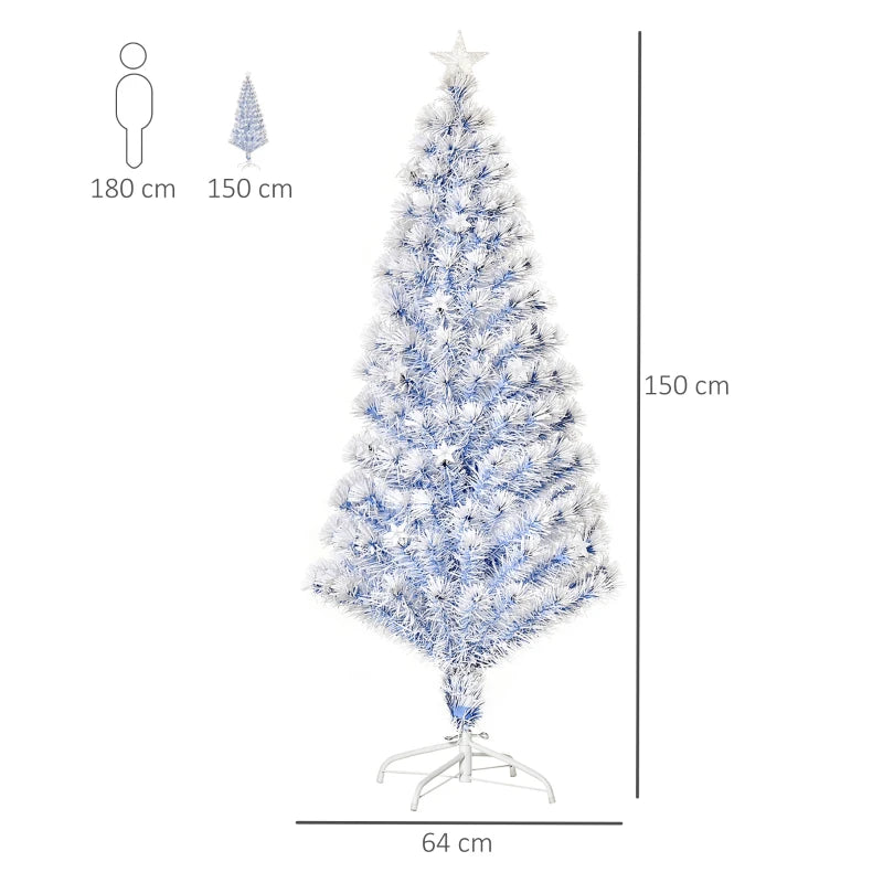 5FT Pre-Lit Artificial Fibre Optic Christmas Tree with LED Lights - Easy Storage Seasonal Decoration in White & Blue