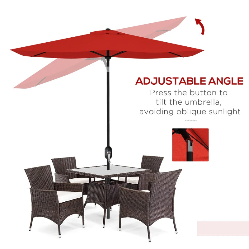 Rectangular Garden Parasol Umbrella 2 x 3m - Wine Red Outdoor Market Sun Shade with Crank & Push Button Tilt, Aluminium Pole, 6 Ribs