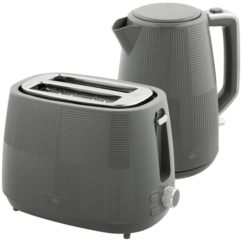 Premium Grey Kettle & Toaster Set - 1.7L Fast Boil Kettle 3000W & 2 Slice Toaster with 7 Browning Levels