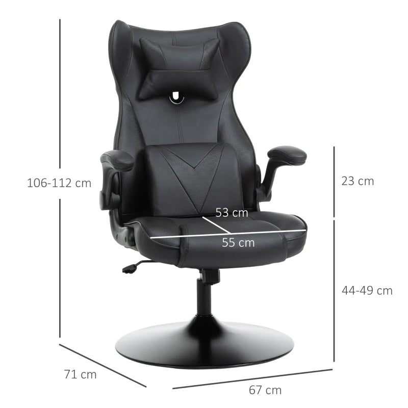 Vinsetto Racing Style Video Game Chair with Lumbar Support, Swivel Base, Flip-up Armrests & Headrest - Black Home Office Chair
