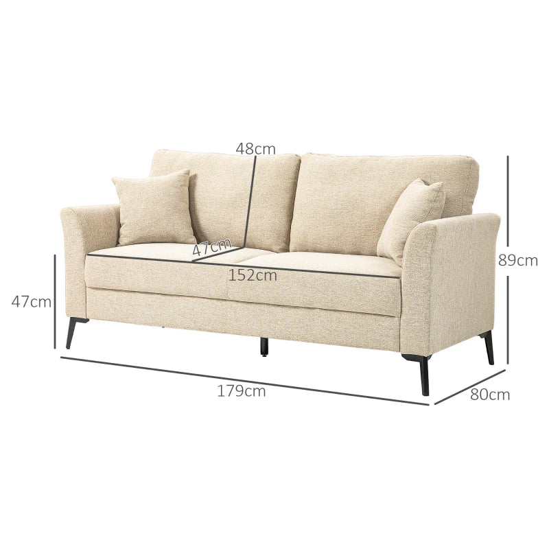 Beige Three-Seater Linen-Look Sofa for Stylish Living Room Comfort