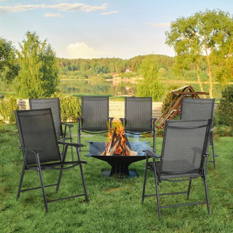 Black Folding Metal Outdoor Dining Chairs Set of 6