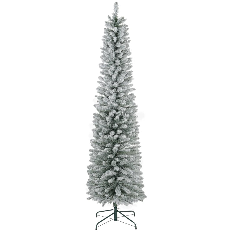 7ft Snowy Pencil Christmas Tree - Elegant White Artificial Holiday Decor for Festive Home Decoration