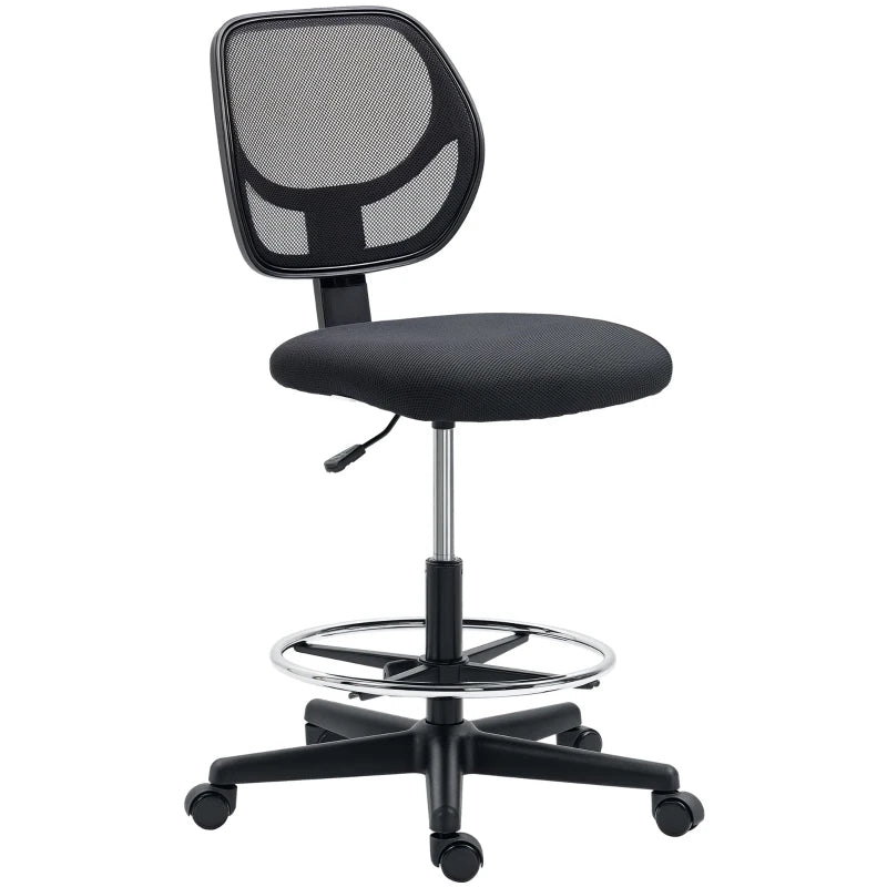 Vinsetto Ergonomic Mesh Standing Desk Chair - Adjustable Footrest Ring & Seat Height - Stylish Black Office Chair
