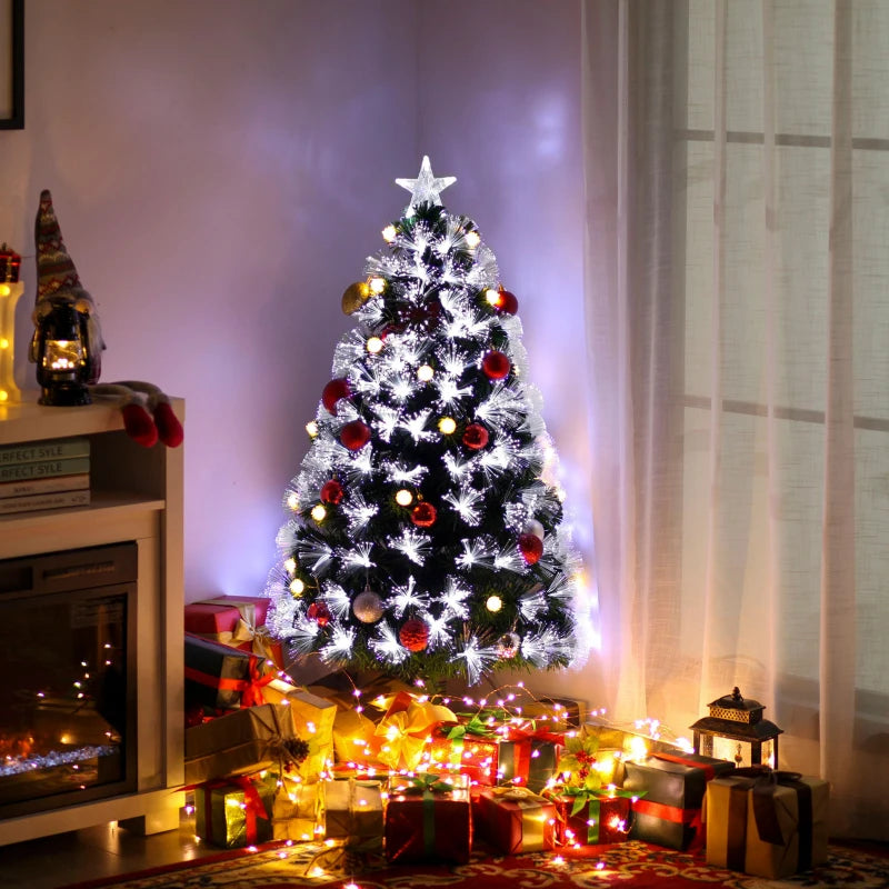 4ft Pre-Lit White Artificial Christmas Tree with 130 LEDs & Star Topper - Full Bodied Seasonal Decoration for Home