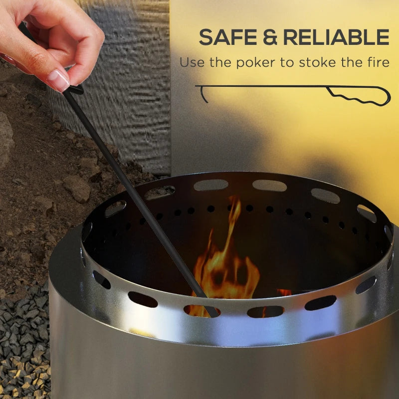 Portable Smokeless Fire Pit - 48.5cm Stainless Steel Wood Burning Firepit with Poker for Garden, Camping & Bonfire Parties