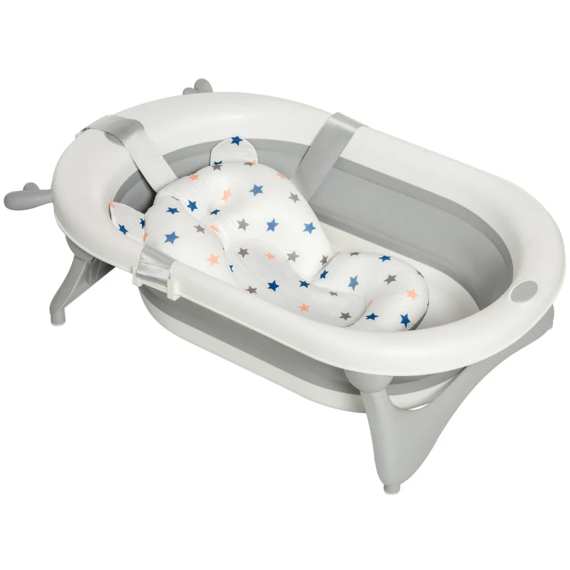 Collapsible Baby Bathtub Set with Thermostatic Water Plug Non-Slip Cushion Pad for Infants