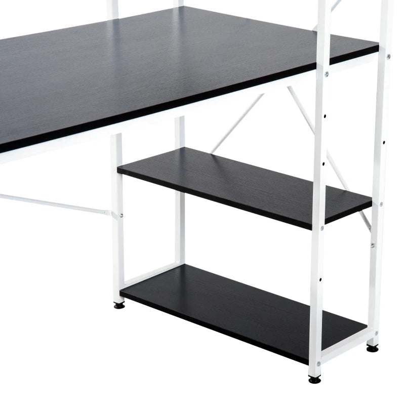 Industrial Reversible Computer Desk with Storage Shelves - Home Office Writing Desk, Easy Assembly, 120x64x121cm, Black & White