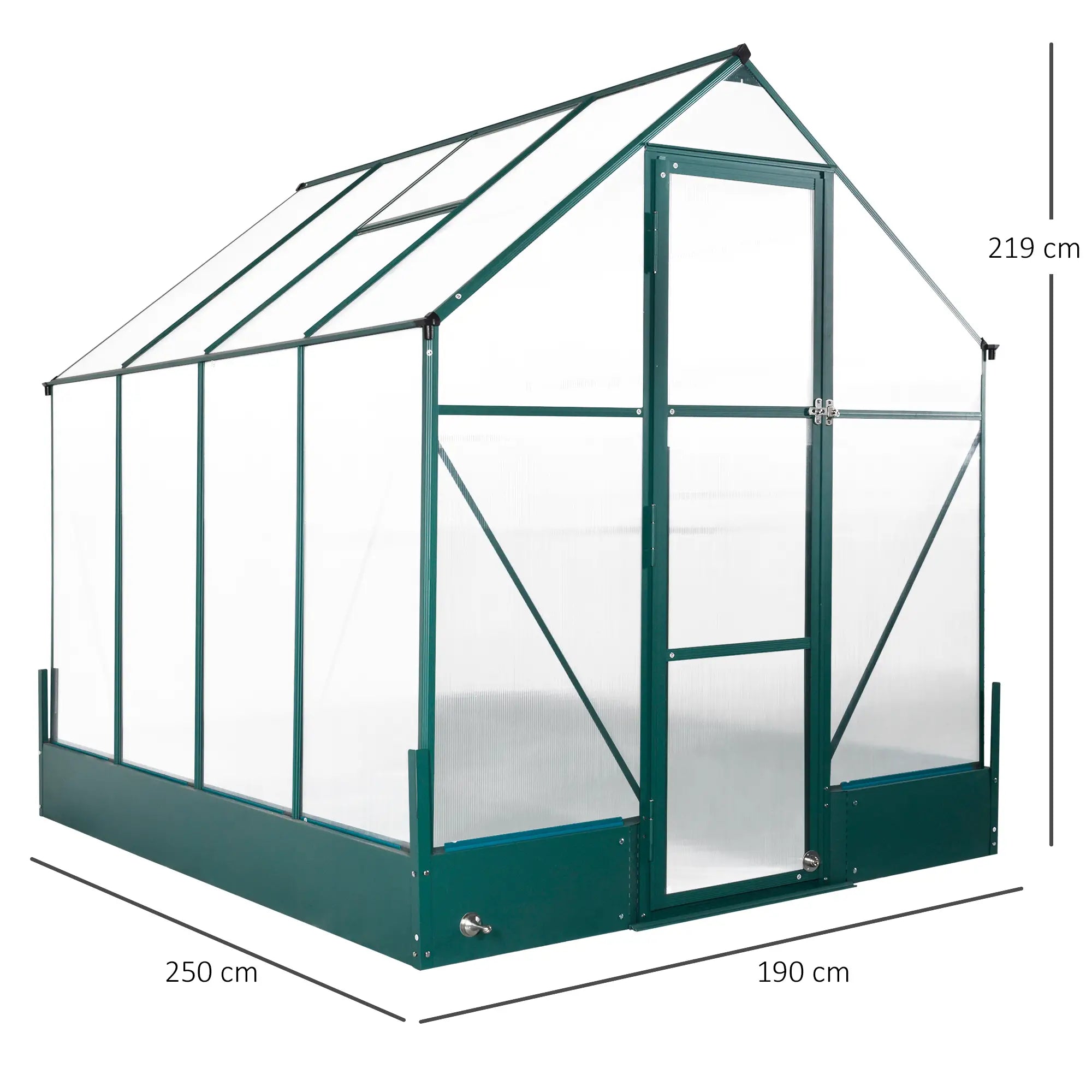 Green 6ft x 8ft Polycarbonate Greenhouse With Aluminium Frame and Temperature Controlled Window and Foundation
