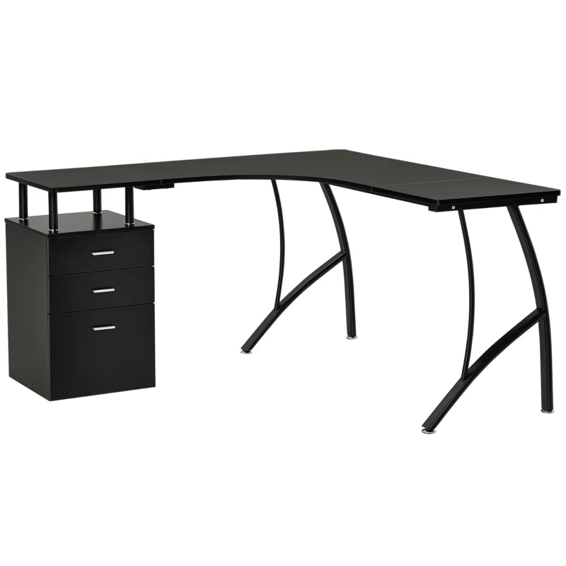 L-Shaped Computer Desk with Storage Drawer - Industrial Corner Workstation for Home Office, 143.5cm, Black