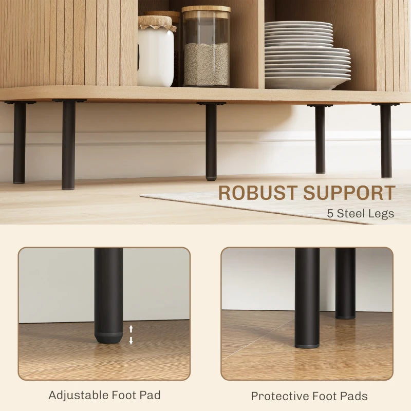 Mid-Century Modern Sideboard Storage Cabinet with Sliding Doors and Steel Legs in Oak Tone