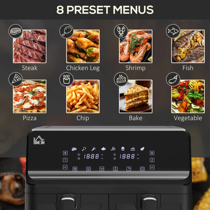 8L Dual Basket Air Fryer - 8-in-1 Digital Oven, 2500W, Timer, Preheat, Oil-Free Cooking, Silver Finish