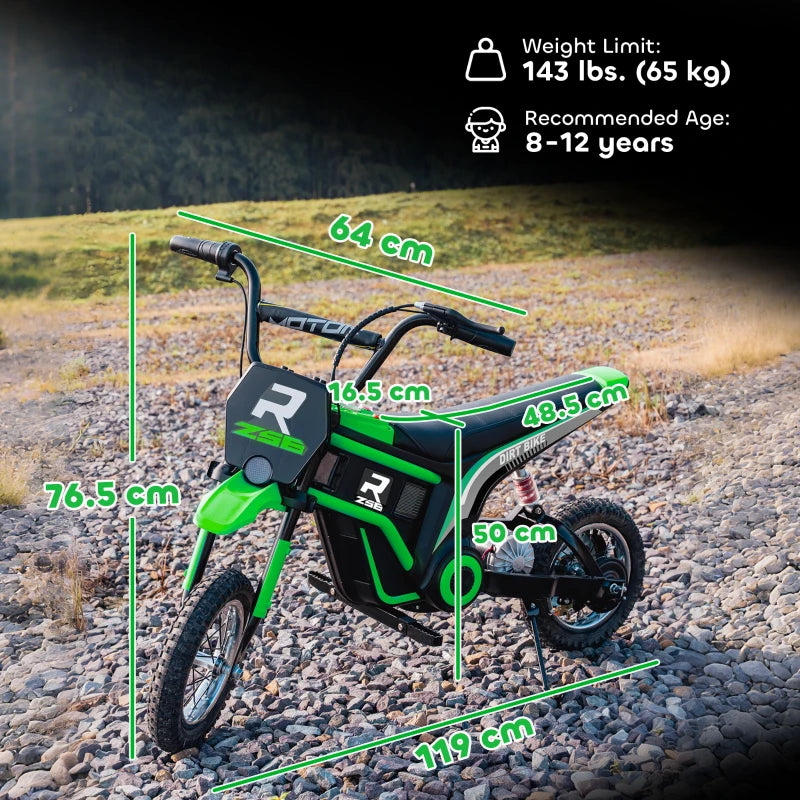 24V Electric Motorbike for Kids with Twist Grip Throttle Music Horn 12 Inch Tyres Green