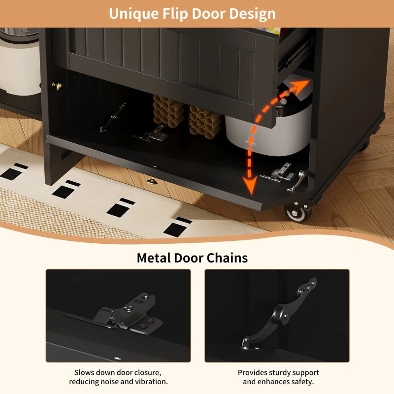 Rolling Mobile Kitchen Island Cart with Storage Drawer & Towel Rack, Drop Leaf Breakfast Bar, 121x70x88 cm, Black