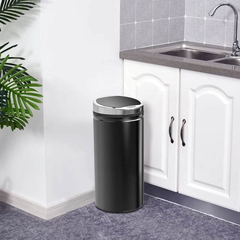 42L Stainless Steel Sensor Bin - Automatic Touch Trash Can with Soft Close & Inner Bucket - Black Kitchen Dustbin