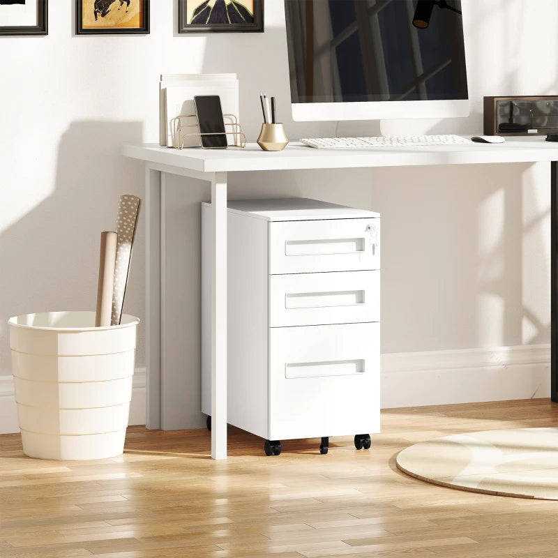 Vinsetto White Three-Drawer Steel Filing Cabinet - Modern Office Storage Solution for Organizing Documents and Files