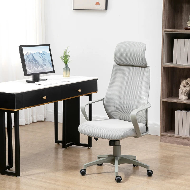 Vinsetto Ergonomic High Back Office Chair - Mesh Desk Chair with Lumbar Support, Adjustable Headrest & Height, Grey