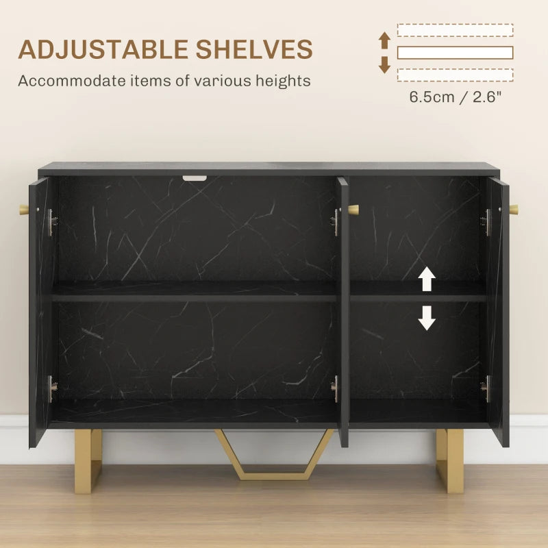 Modern Sideboard Storage Cabinet with Adjustable Shelves & Metal Legs - Black Marble Tone for Living Room, Kitchen, Dining Room, Entryway