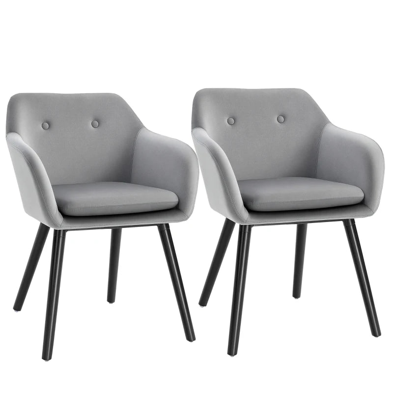 Modern Velvet Dining Chairs Set of 2 - Upholstered Leisure Chairs with Backrest & Armrests for Home Office & Kitchen - Grey