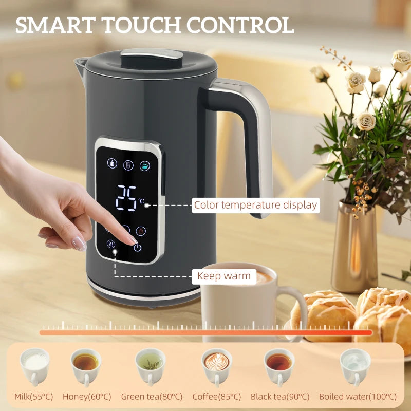 Premium Touch Screen Kettle and Toaster Set - Stylish Grey Kitchen Appliances for Modern Homes