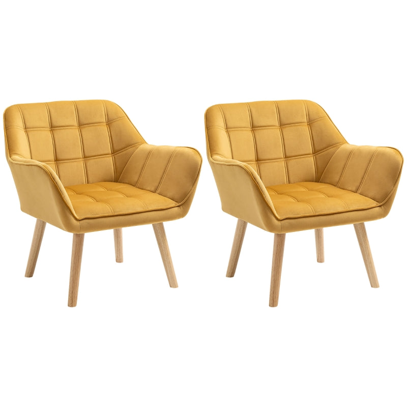 Stylish Accent Armchair Set with Wide Arms and Slanted Back for Bedroom or Living Room Seating in Yellow