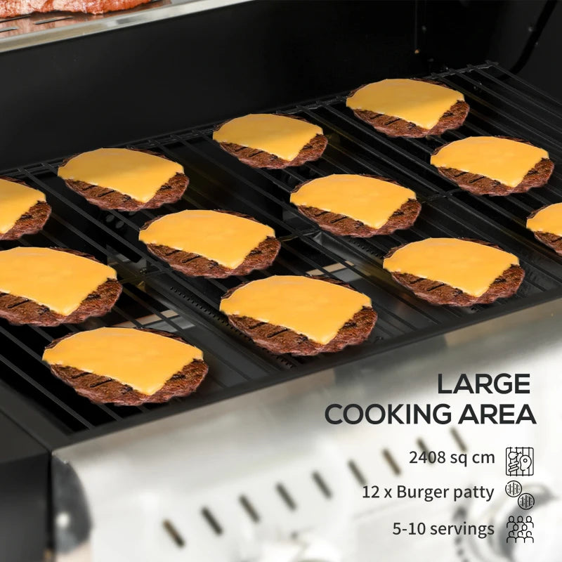 Black 9kW Three-Burner Gas BBQ Grill with See-Through Lid