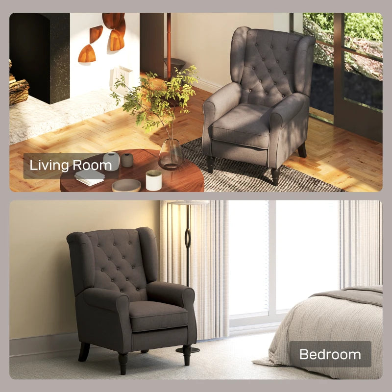 Retro Upholstered Wingback Accent Chair with Button Tufting for Living Room and Bedroom in Brown