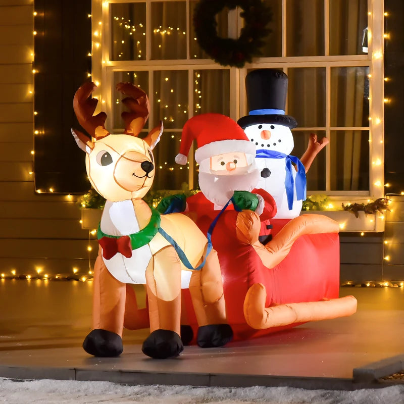 6.5ft Inflatable Santa Claus Sleigh with Reindeer - LED Lighted Christmas Decoration for Indoor Outdoor Garden Party
