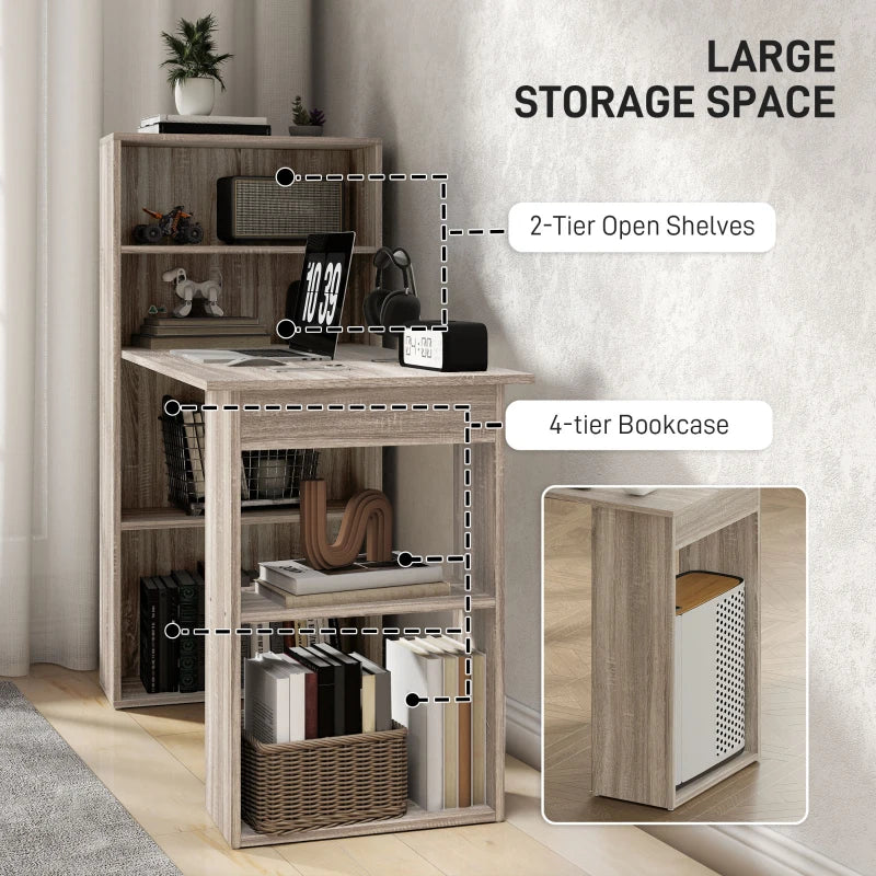 120cm Wooden Computer Desk with 6-Tier Bookshelves - Grey Home Office Laptop Table & Writing Workstation