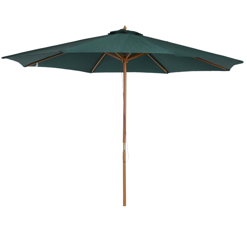 Dark Green 3m Wooden Patio Umbrella with Pulley Mechanism