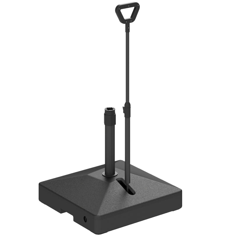 Adjustable Garden Parasol Base with Wheels and Handle - Black, 55kg Capacity for Sun Umbrella Stand, 45kg with Water, Ideal for Garden and Poolside