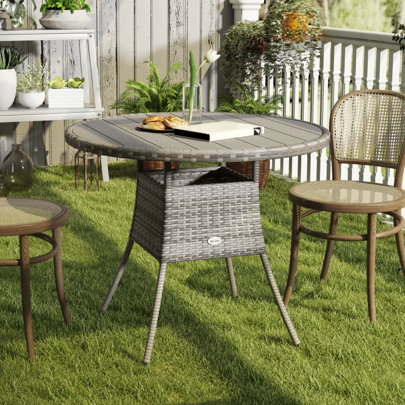 90cm Grey Wood-Effect Rattan Table for Four