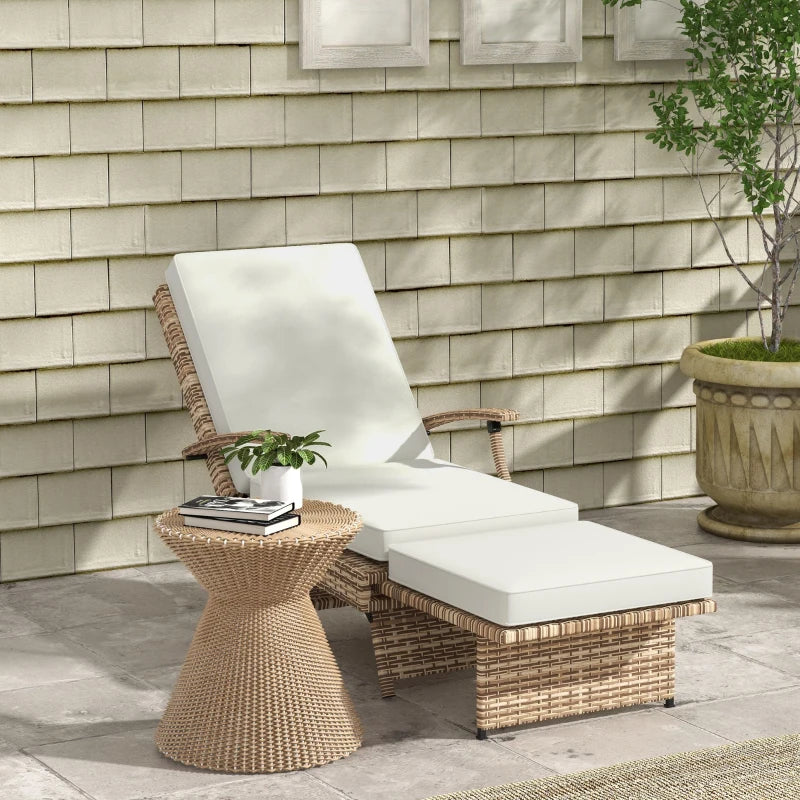 Adjustable Rattan Lounger - White/Brown