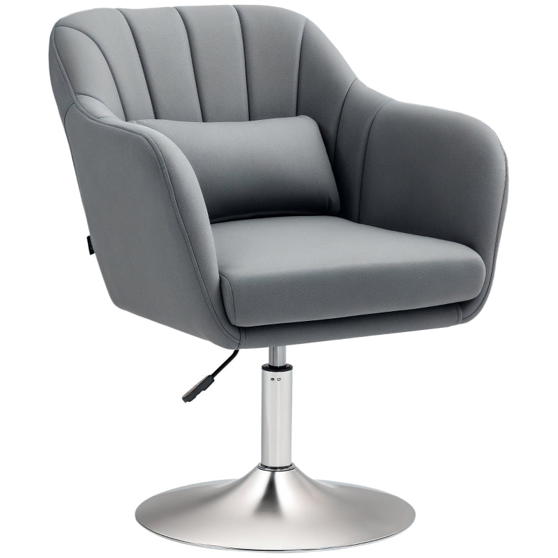 Contemporary Swivel Microfibre Accent Chair with Adjustable Height, Thick Cushion and Lumbar Support for Living Room or Office in Dark Grey