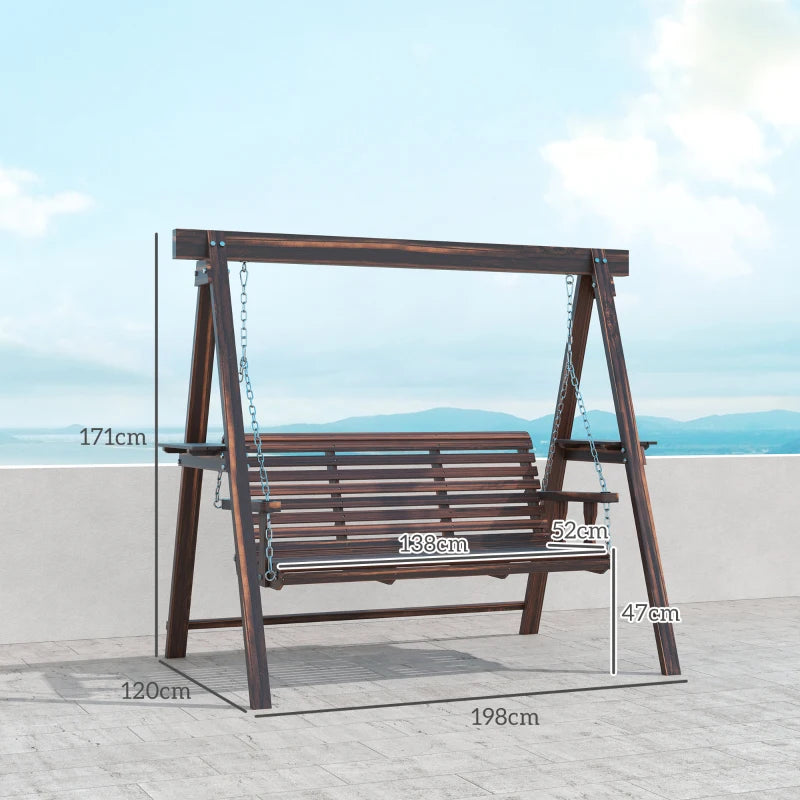 Three-Seater Wooden Swing Bench - Outdoor Garden Furniture - Natural Wood Finish