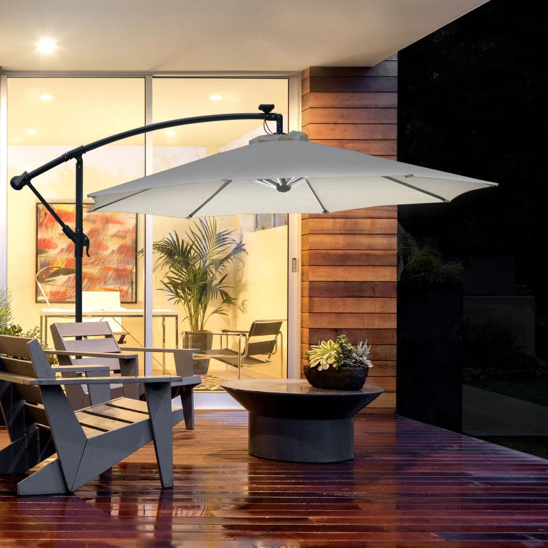 Cream Solar LED Patio Umbrella - 2.95m x 2.45m