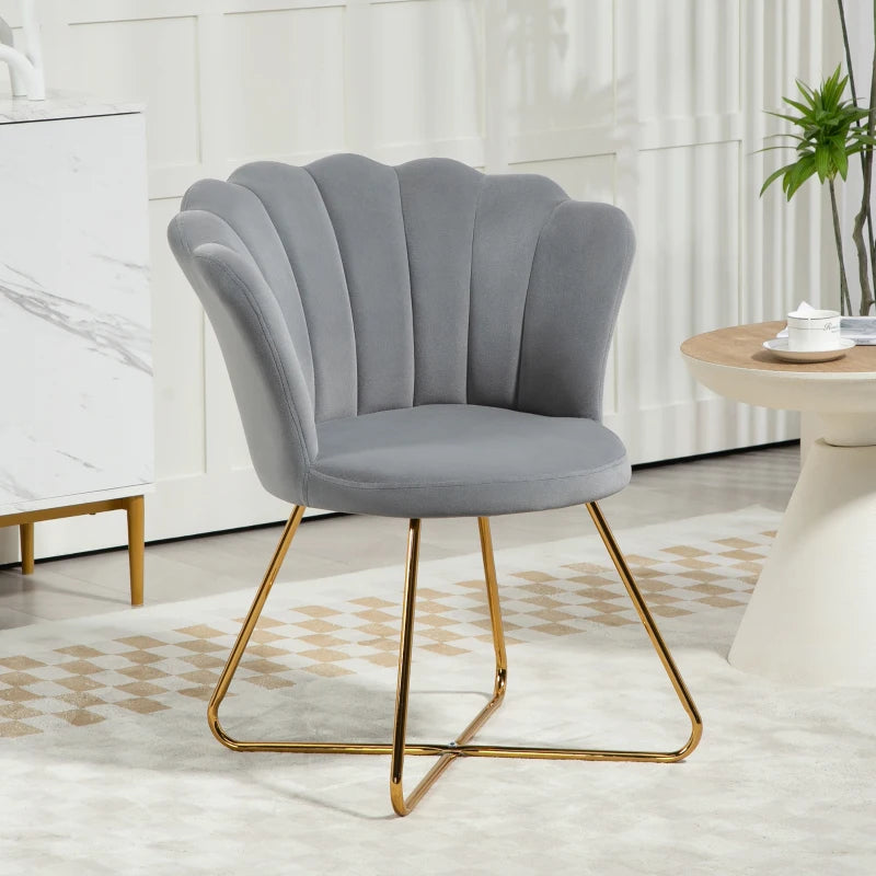 Velvet-Feel Lotus Petal Accent Chair in Grey for Stylish Home Decor