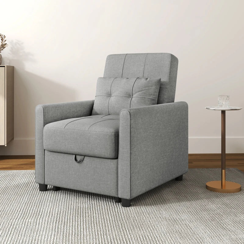 Light Grey Linen-Look Single Chair Bed for Compact Spaces and Versatile Use