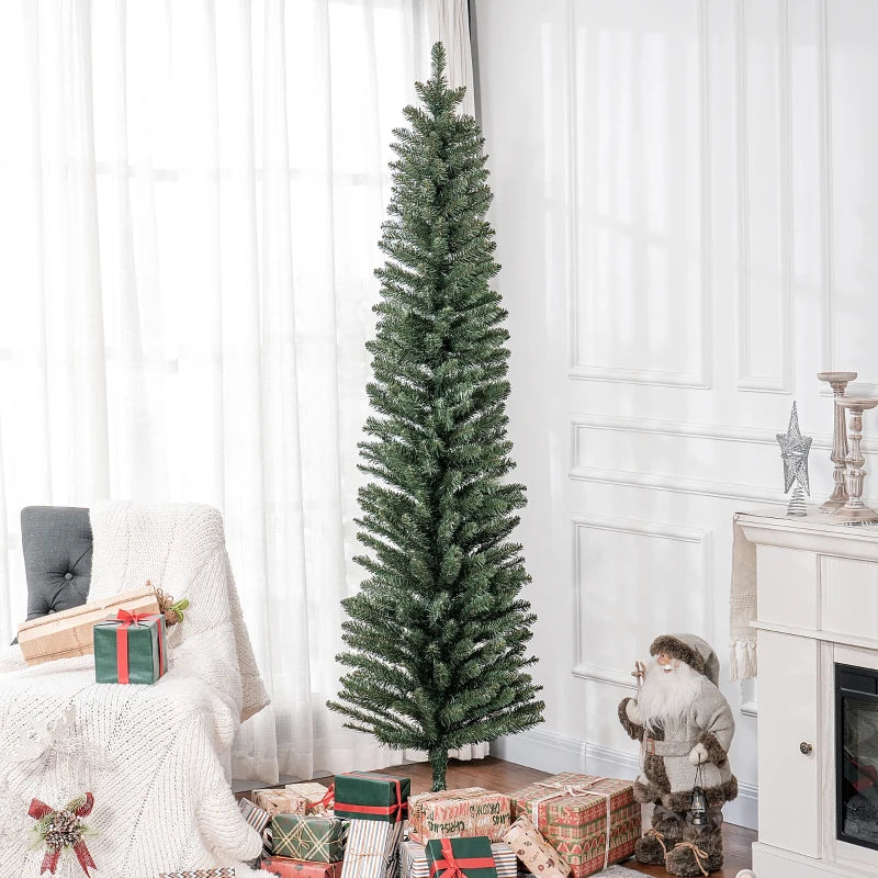 7ft Artificial Green Pencil Christmas Tree - Slim Design for Holiday Decor, Easy Assembly, Perfect for Small Spaces