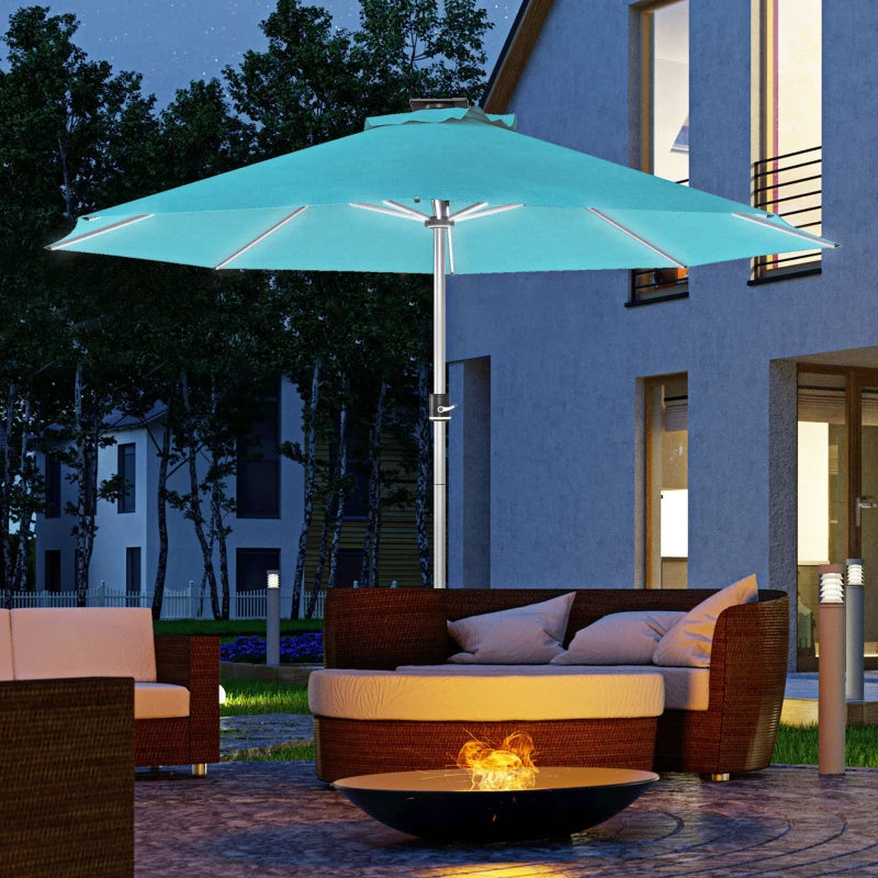 Blue 3m Solar LED Patio Umbrella