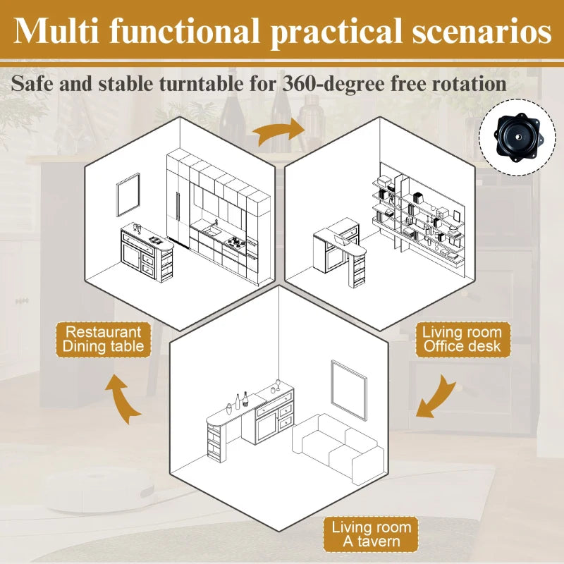 Extendable Bar Table with Storage, 360° Rotating Base & Snack Shelf, Folding Drawers, Black Bistro Table - 204L x 39W x 105H cm